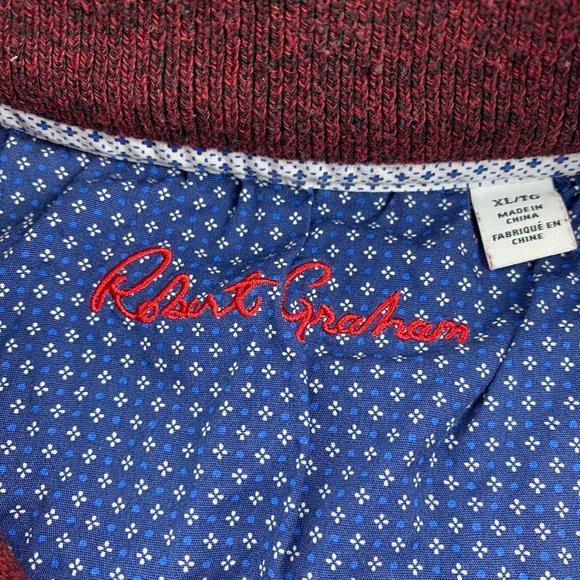 Robert Graham Sweater Men Extra Large XL Burgundy Knit 1/4 Zip Embroidered Cozy - Picture 4 of 9